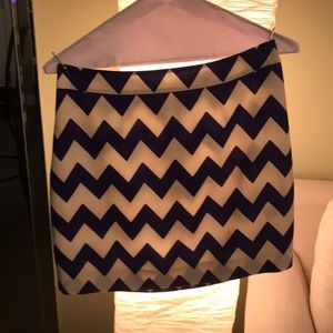 Chevron blue and white skirt with gold zipper